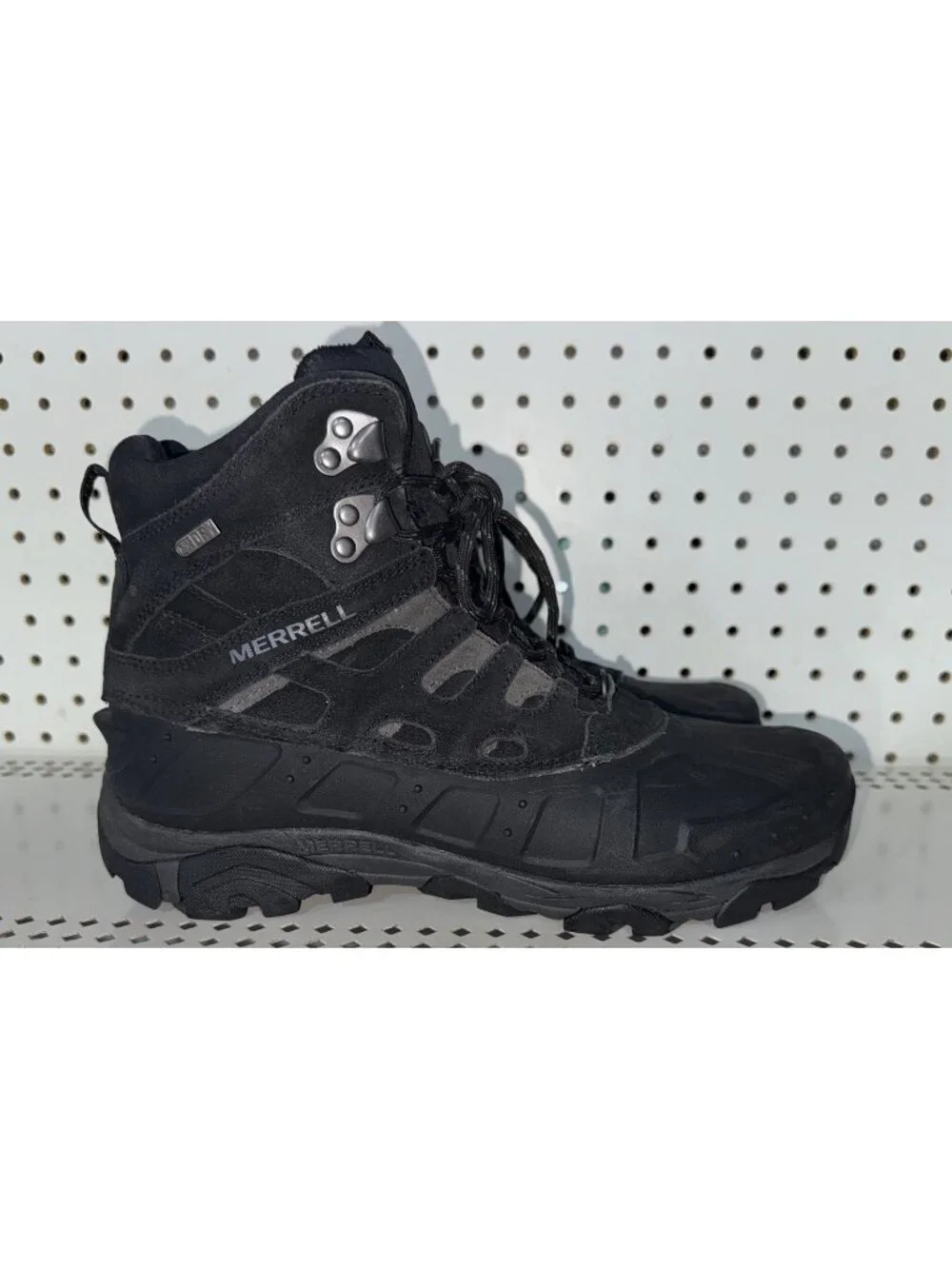 Merrell Moab Polar Mens Suede Insulated WP Winter Snow Boots Size 10 Black Gray